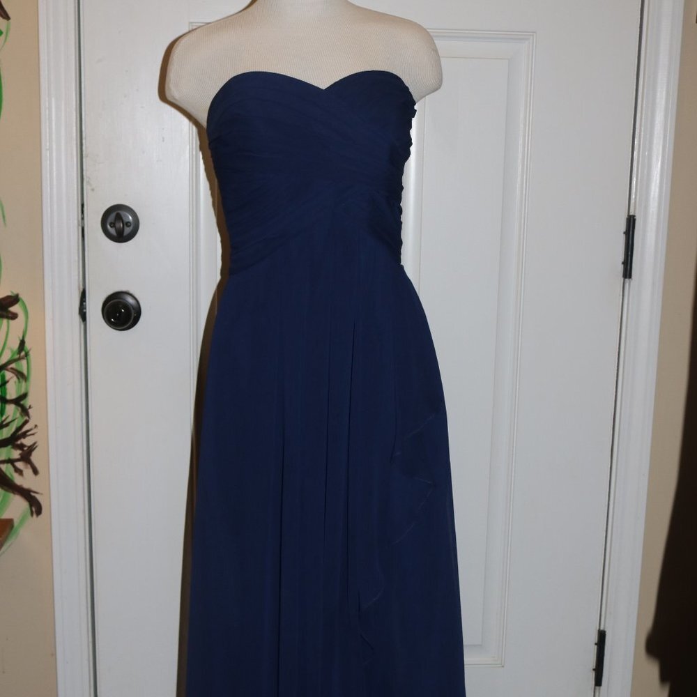 David's Bridal formal gown size 10 strapless navy blue - Picture 2 of 12